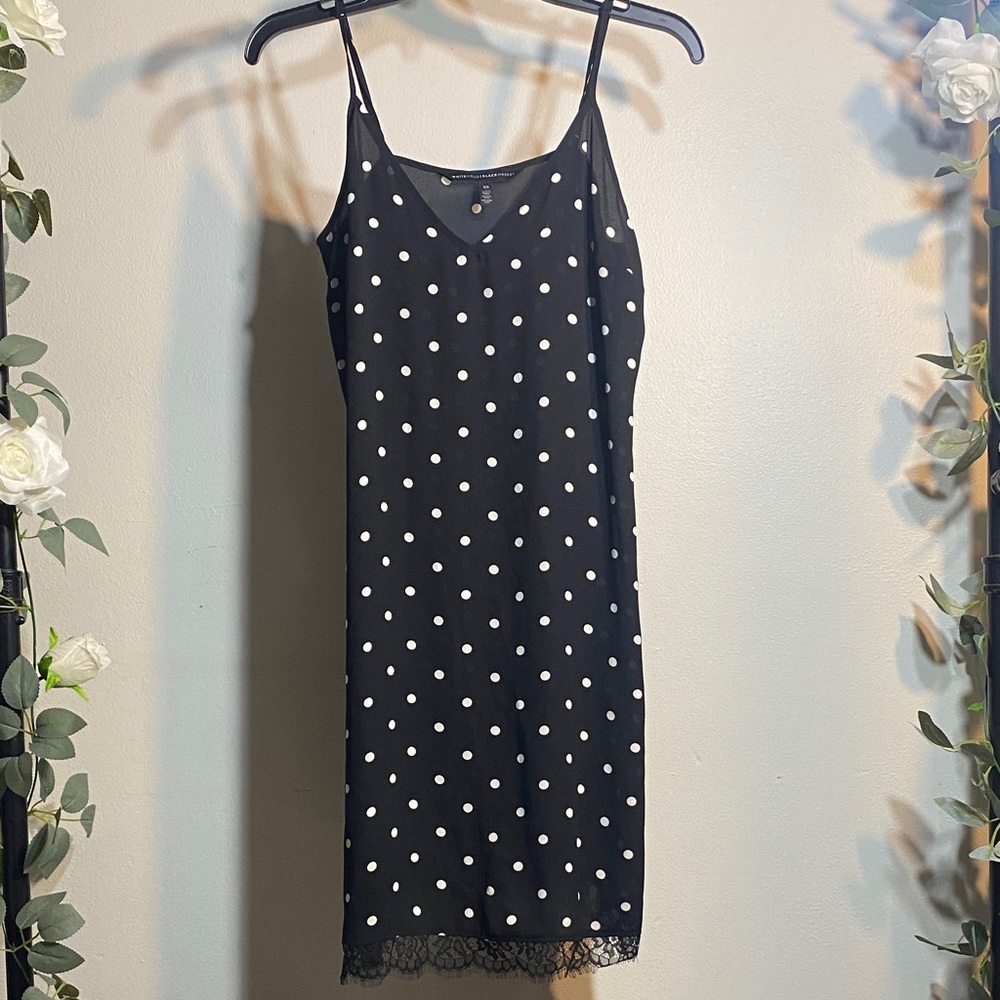 White House Black Market Black and White Polka Dot Slip Dress